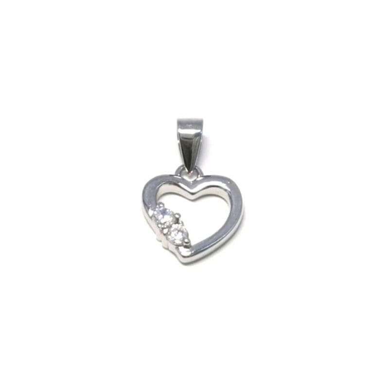 White stone contoured heart pendant in hallmarked, rhodium-plated 925 sterling silver – alternate front view – DRESCHER Jewellery®