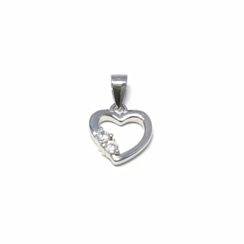 White stone contoured heart pendant in hallmarked, rhodium-plated 925 sterling silver – front view – DRESCHER Jewellery®