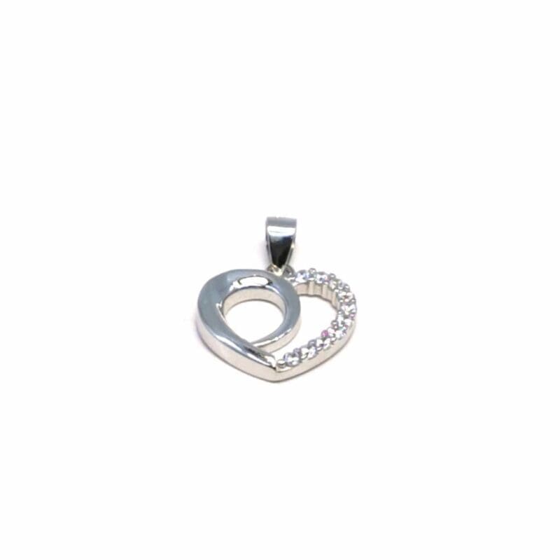 White stone contoured heart pendant in hallmarked, rhodium-plated 925 sterling silver – alternate front view – DRESCHER Jewellery®