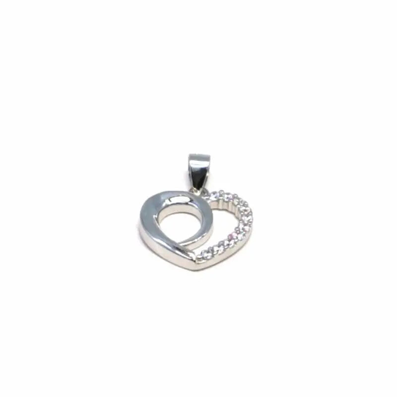 White stone contoured heart pendant in hallmarked, rhodium-plated 925 sterling silver – front view – DRESCHER Jewellery®