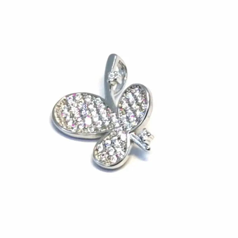 White stone butterfly pendant in hallmarked, rhodium-plated 925 sterling silver – front view – DRESCHER Jewellery®