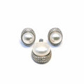 White stone oval beaded silver stud earrings with pendant
