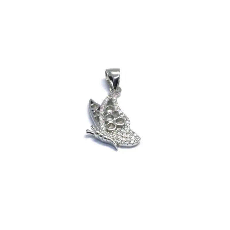 White stone butterfly pendant in hallmarked, rhodium-plated 925 sterling silver – front view – DRESCHER Jewellery®