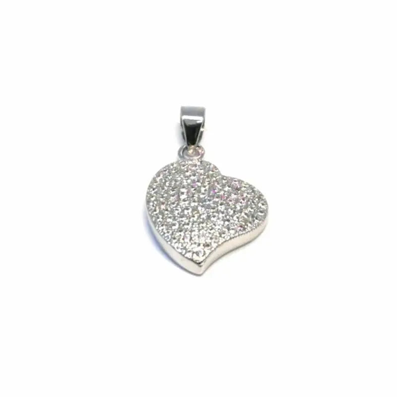White heart pendant with many stones in hallmarked, rhodium-plated 925 sterling silver – front view – DRESCHER Jewellery®