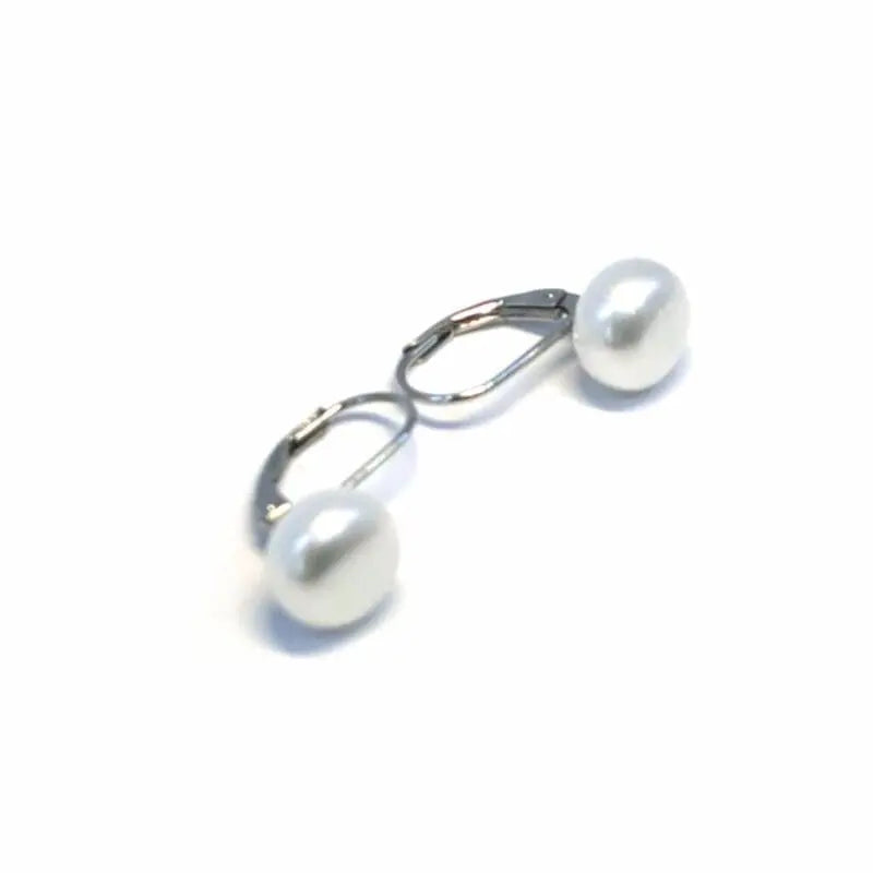 Pearl silver earrings with patent closure