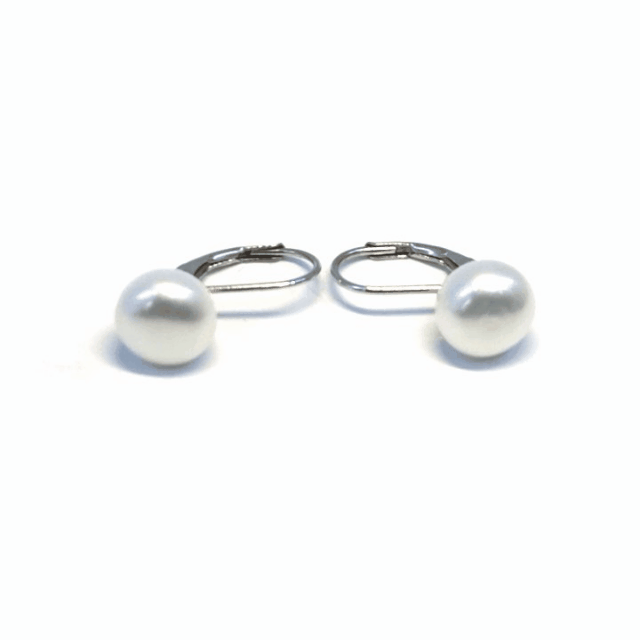 Pearl silver earrings with patent closure