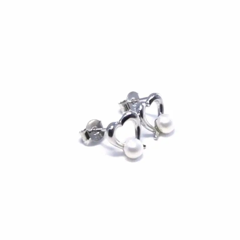 Beaded heart silver stud earrings