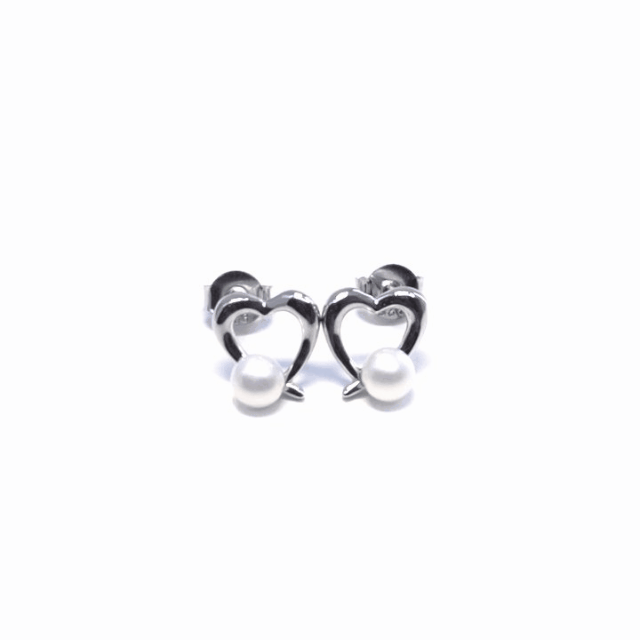 Beaded heart silver stud earrings