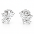 White stone butterfly stud earrings in hallmarked, rhodium-plated 925 sterling silver – front view – DRESCHER Jewellery®