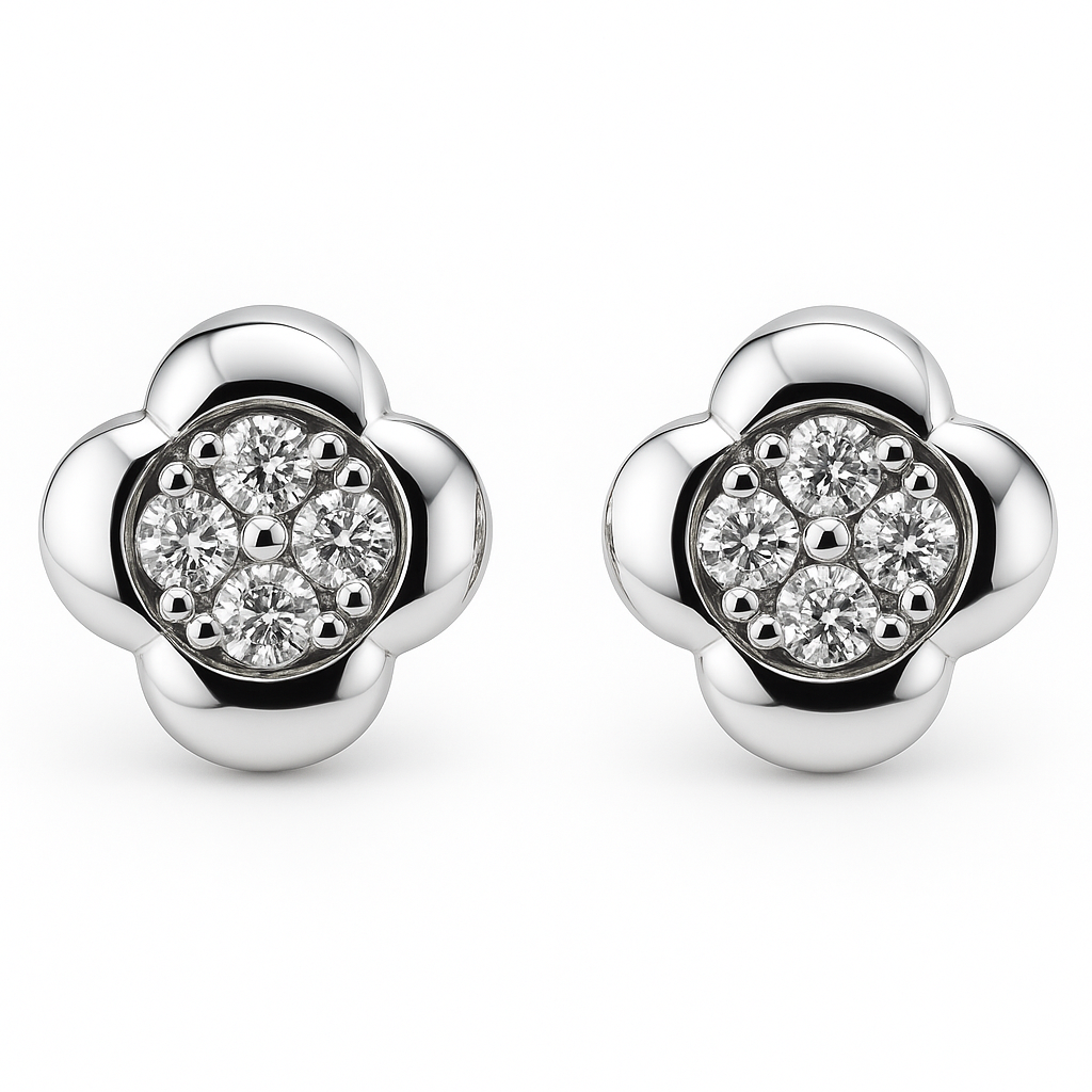 white stone flower earrings in hallmarked, rhodium-plated 925 sterling silver – detail view – DRESCHER Jewellery®