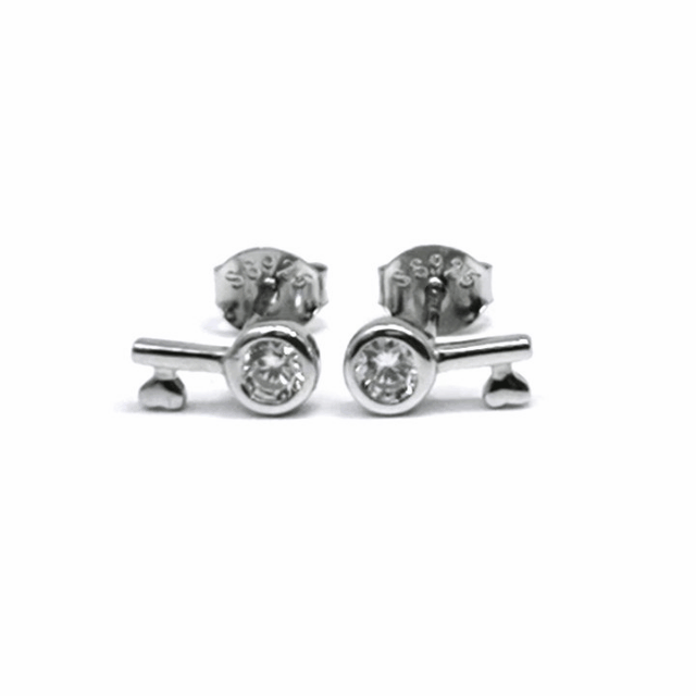 Silver white stone key earrings