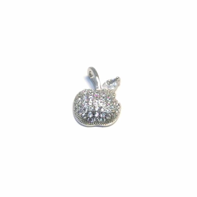 Apple pendant with stones in hallmarked, rhodium-plated 925 sterling silver – alternate front view – DRESCHER Jewellery®