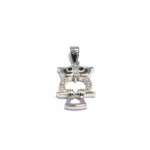Owl pendant with stones in hallmarked, rhodium-plated 925 sterling silver – alternate front view – DRESCHER Jewellery®