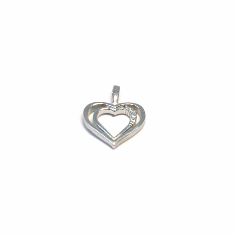 Heart pendant with double contoured stones in hallmarked, rhodium-plated 925 sterling silver – alternate front view – DRESCHER Jewellery®