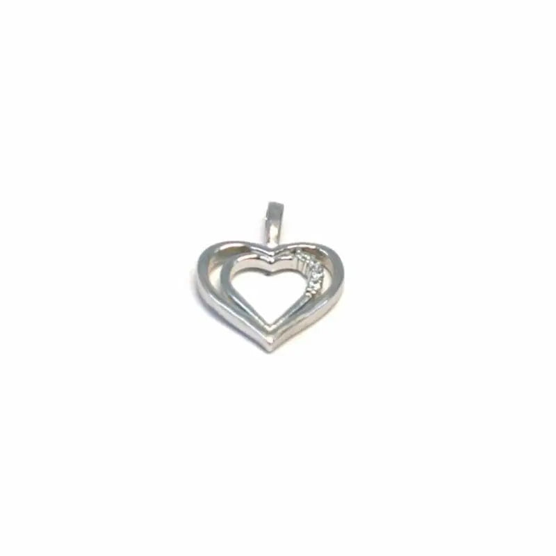 Heart pendant with double contoured stones in hallmarked, rhodium-plated 925 sterling silver – front view – DRESCHER Jewellery®