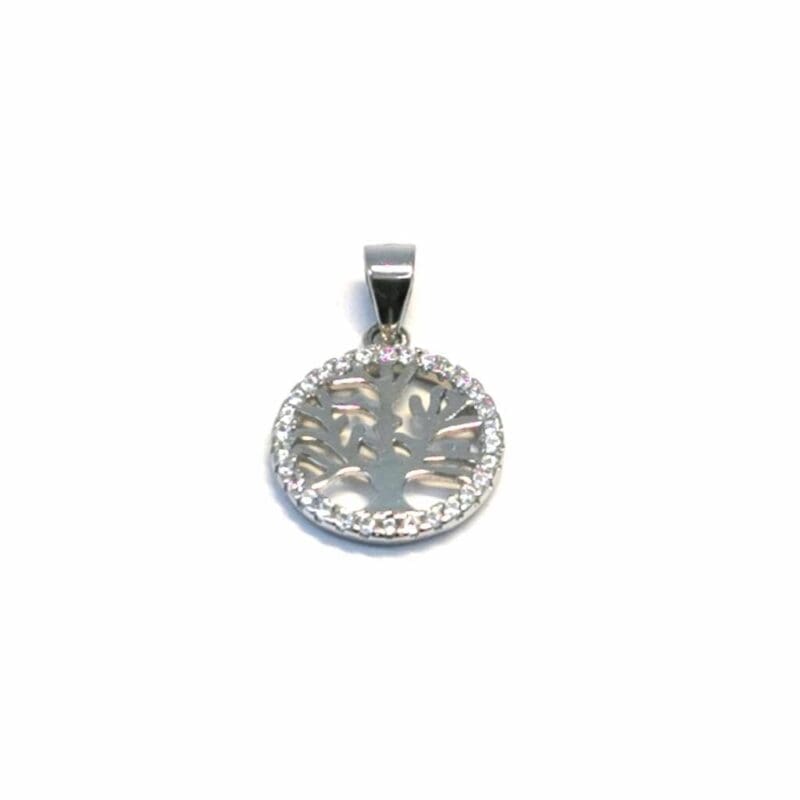 Tree of Life pendant with stones in hallmarked, rhodium-plated 925 sterling silver – alternate front view – DRESCHER Jewellery®