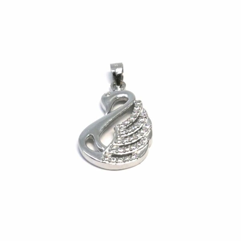Swan pendant with stones in hallmarked, rhodium-plated 925 sterling silver – alternate front view – DRESCHER Jewellery®