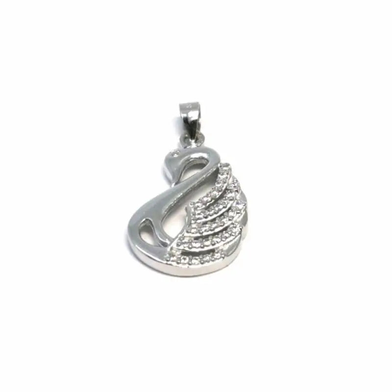 Swan pendant with stones in hallmarked, rhodium-plated 925 sterling silver – front view – DRESCHER Jewellery®