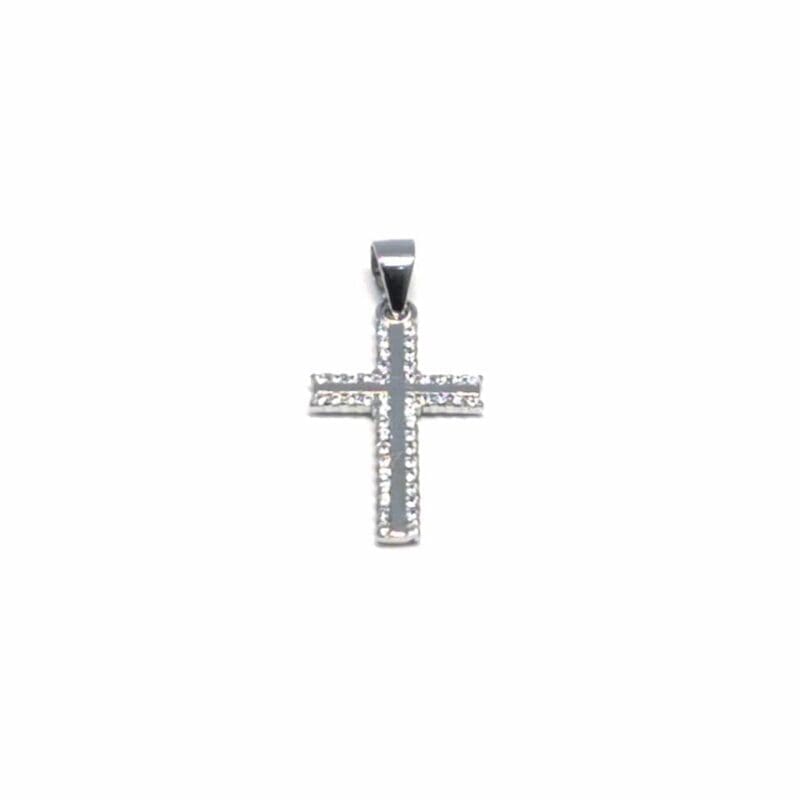 Cross pendant with stones in hallmarked, rhodium-plated 925 sterling silver – alternate front view – DRESCHER Jewellery®