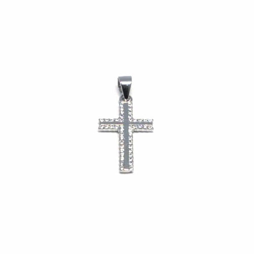 Cross pendant with stones in hallmarked, rhodium-plated 925 sterling silver – alternate front view – DRESCHER Jewellery®