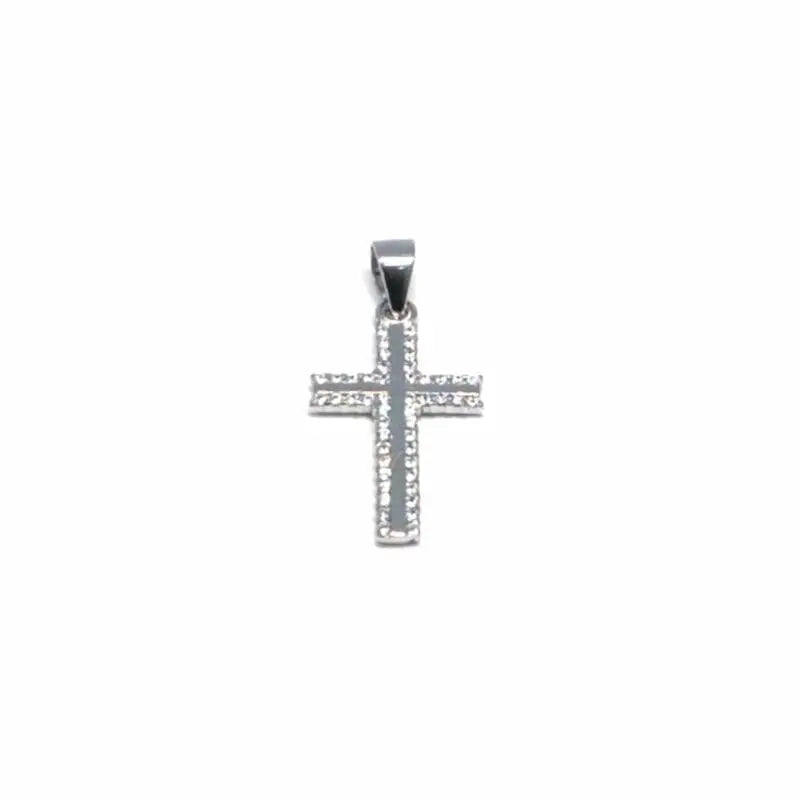 Cross pendant with stones in hallmarked, rhodium-plated 925 sterling silver – front view – DRESCHER Jewellery®