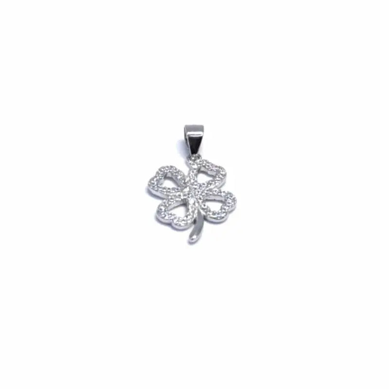 Shamrock pendant with stones in hallmarked, rhodium-plated 925 sterling silver – front view – DRESCHER Jewellery®
