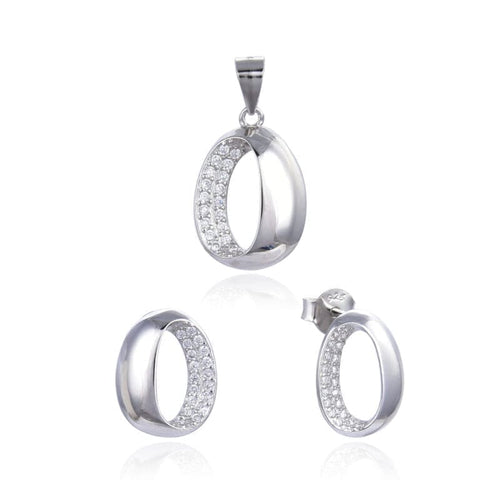 Oval Fantasy with white stoned chevron set in hallmarked, rhodium-plated 925 sterling silver – alternate front view – DRESCHER Jewellery®