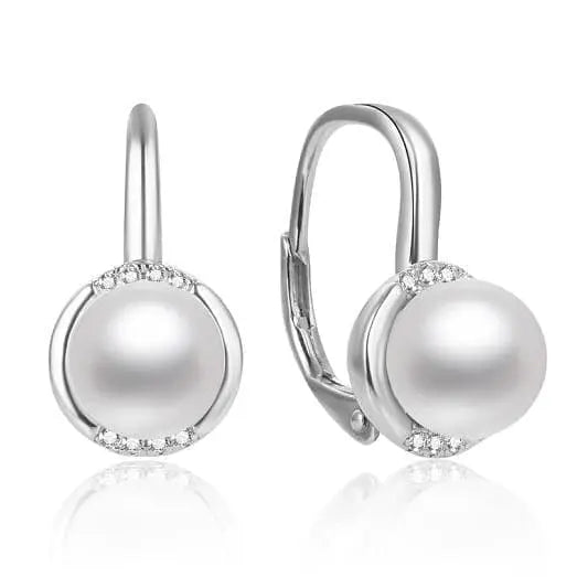 Patent white stone pearl silver earrings with pearls