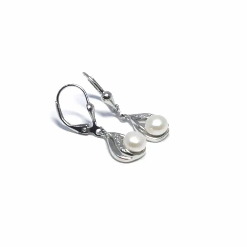 Patent closure white stone beaded hanging earrings