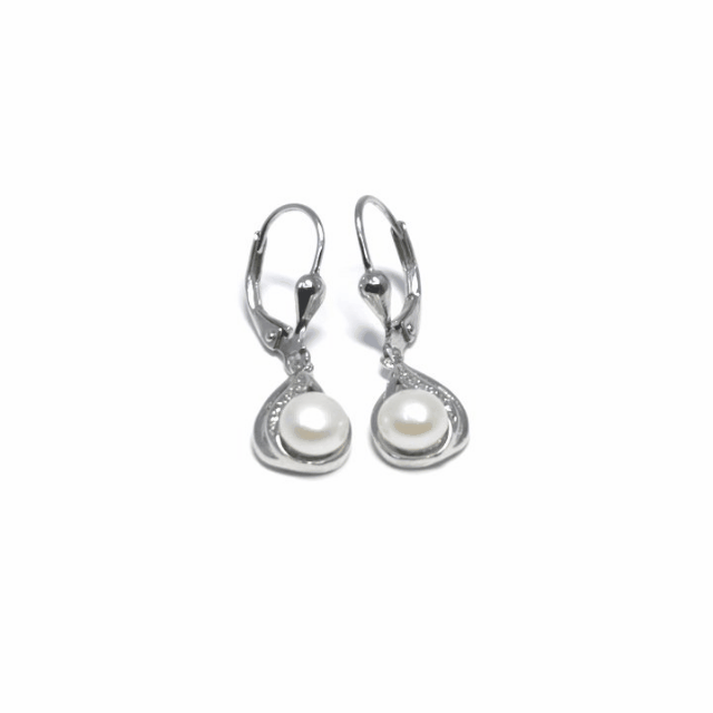 Patent closure white stone beaded hanging earrings