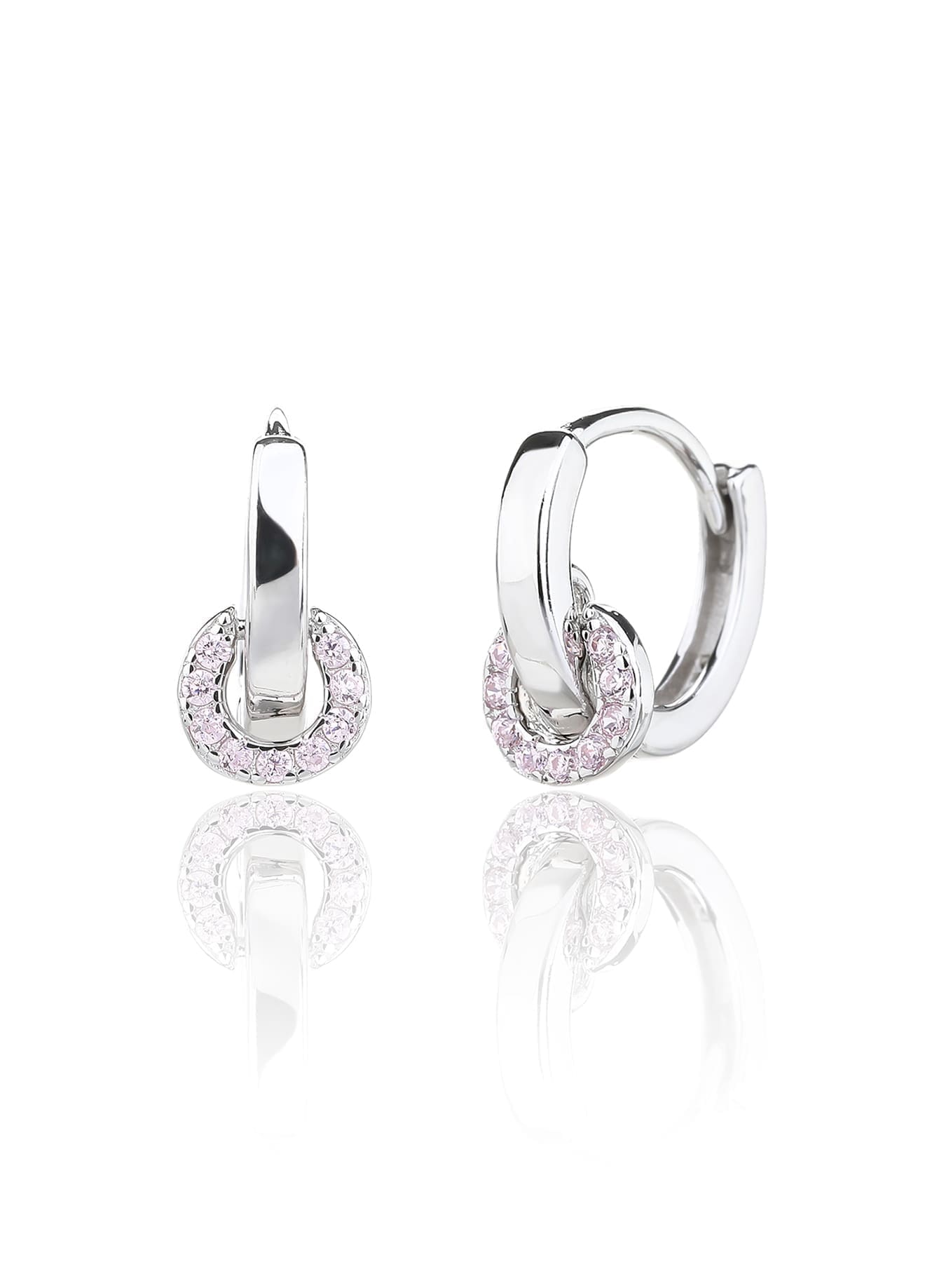 pink zirconia stone hoop earrings in hallmarked, rhodium-plated 925 sterling silver – alternate front and side views – DRESCHER Jewellery®