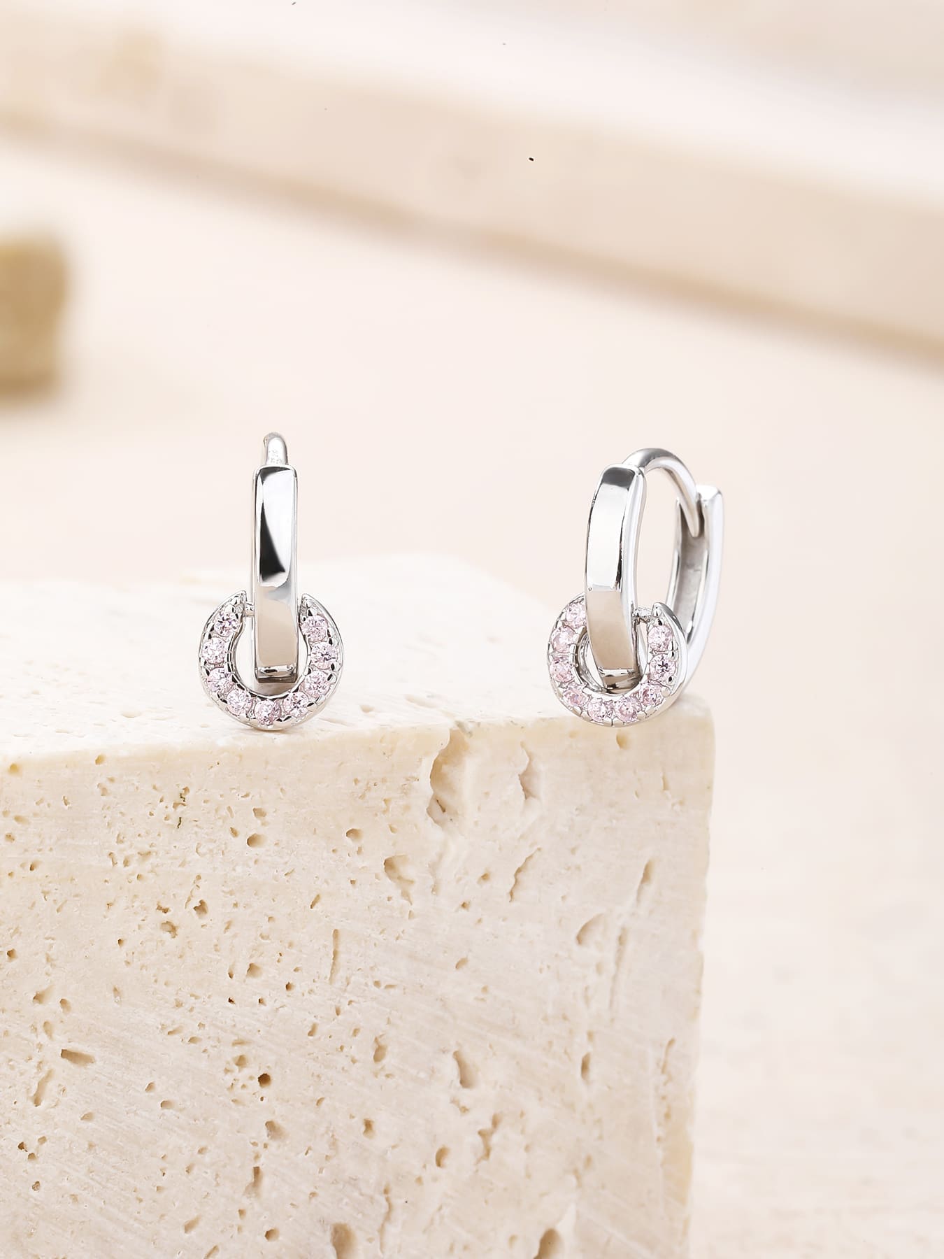 pink zirconia stone hoop earrings in hallmarked, rhodium-plated 925 sterling silver – dimensions view – DRESCHER Jewellery®