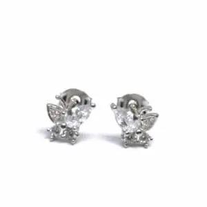 Silberne Schmetterlingsohrringe mit weißem Stein