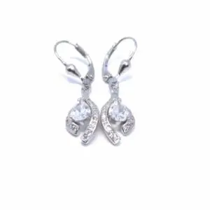 Silberne tropfenförmige Ohrringe mit weißem Stein /Patentschloss/