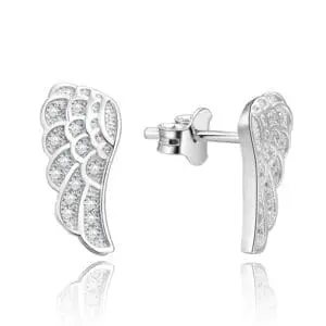 Silberne Stekker Engelsflügel-Ohrringe mit weißem Stein