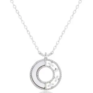 Silberne Halskette mit Kreis und Mondsichel-Anhänger