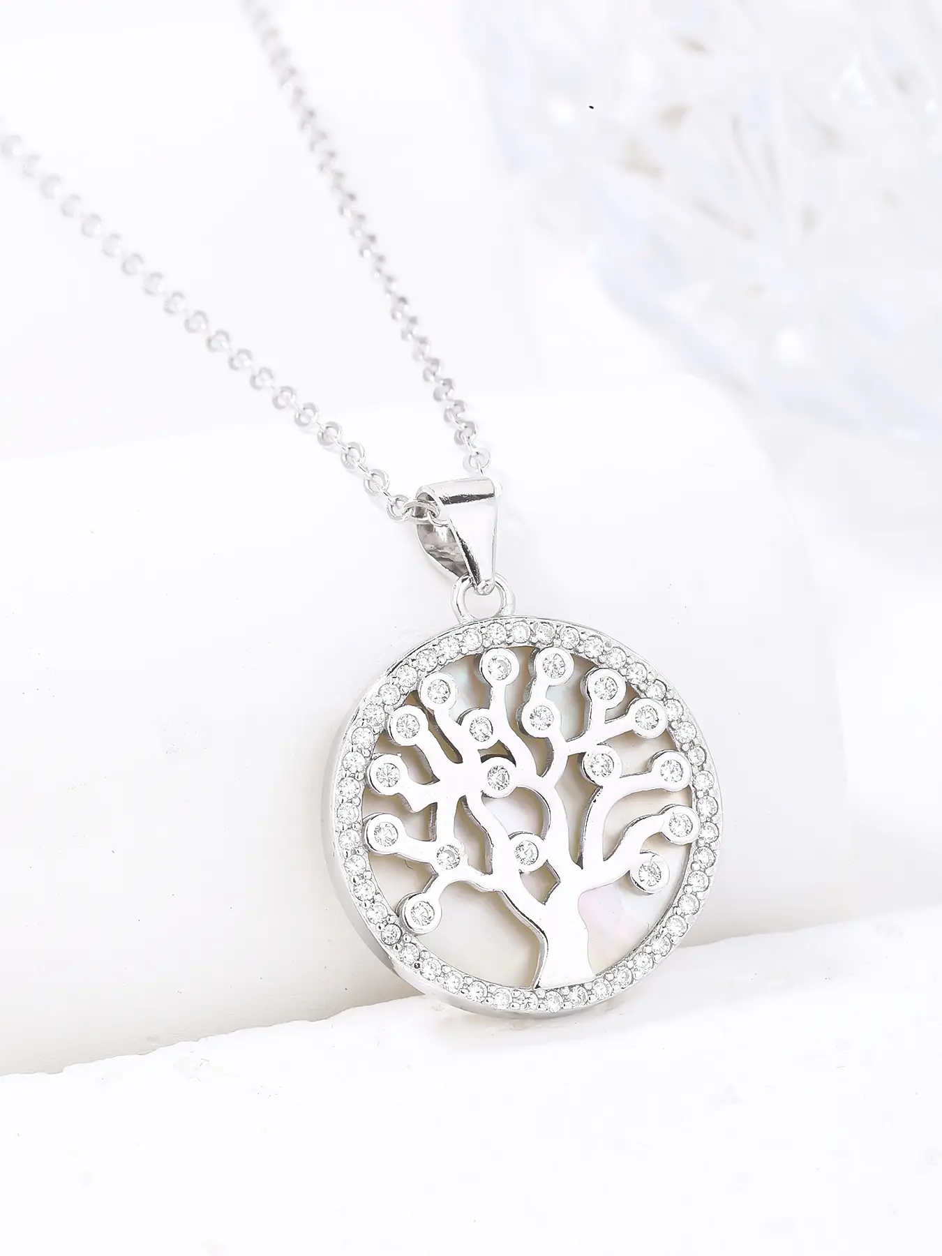 Ezüst medál Életfa motívummal cirkónia díszítéssel gyöngyház betéttel_3