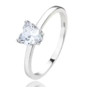 Silver heart shaped stone ring
