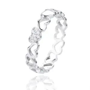 Silver heart motif ring with cubic zirconia decoration