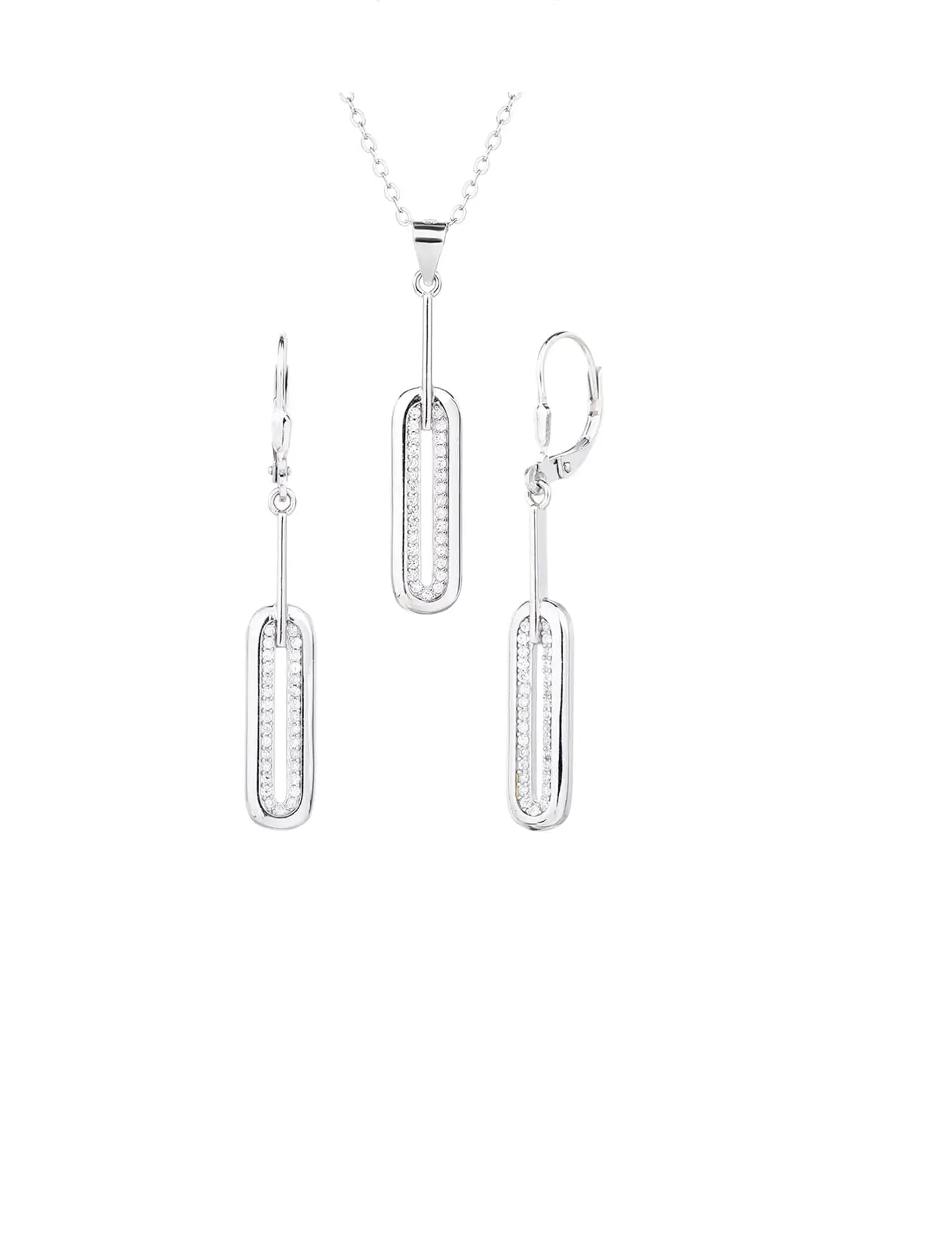 Ezüst téglalap alakú fehér köves ékszerszett_2