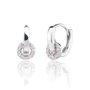 Silver pink zirconia stone hoop earrings