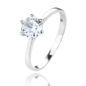 Silver engagement solitaire ring with white cubic zirconia stone