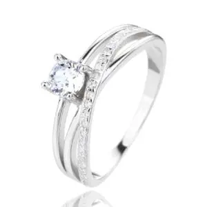 Silver engagement ring with white cubic zirconia stones