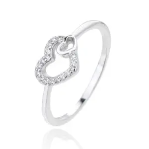 Silver ring with two hearts motif