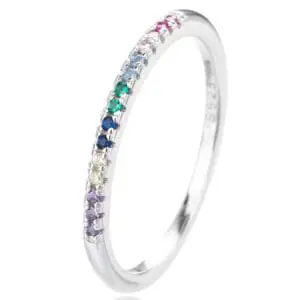 Silver ring with rainbow cubic zirconia stones