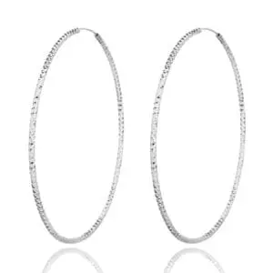 Silver big hoop earrings with diamond cut pattern