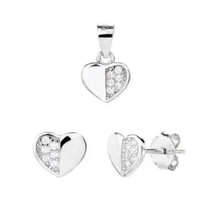 Silver heart set with white stones