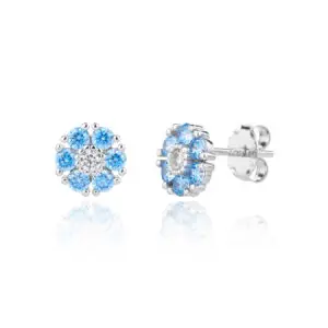 Blue silver flower earrings