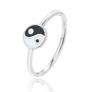 Silver ring with yin-yang symbol