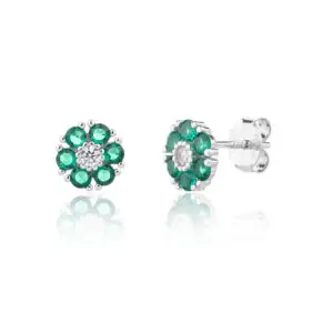 Green silver flower earrings